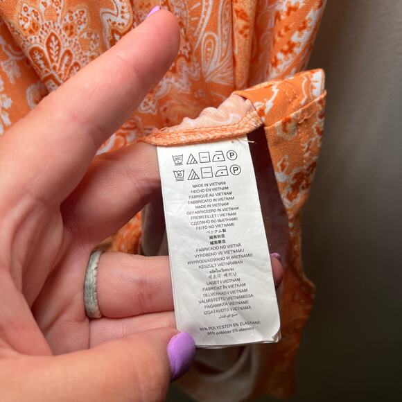 Michael Kors Women's Square Neck Border Shift Midi Dress Orange Size Medium - Picture 5 of 6